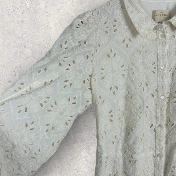 Sezane Bella Dress Ecru Embroidery White Size 40 French US 8 Romantic Maxi Boho - Picture 9 of 16